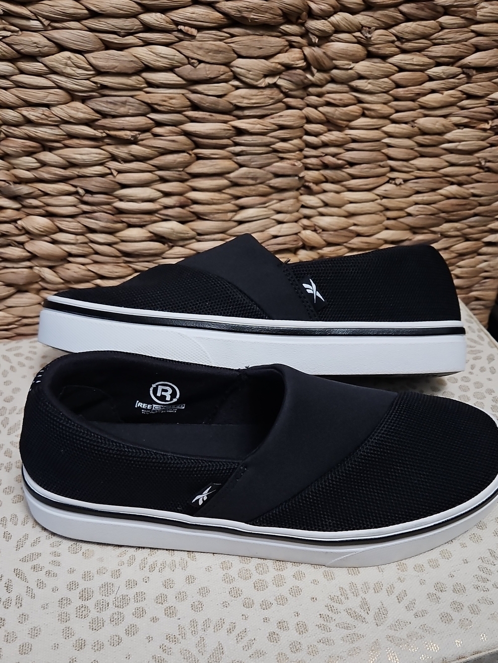 Reebok Black Slip-On Women's Canvas Sneakers with White Sole